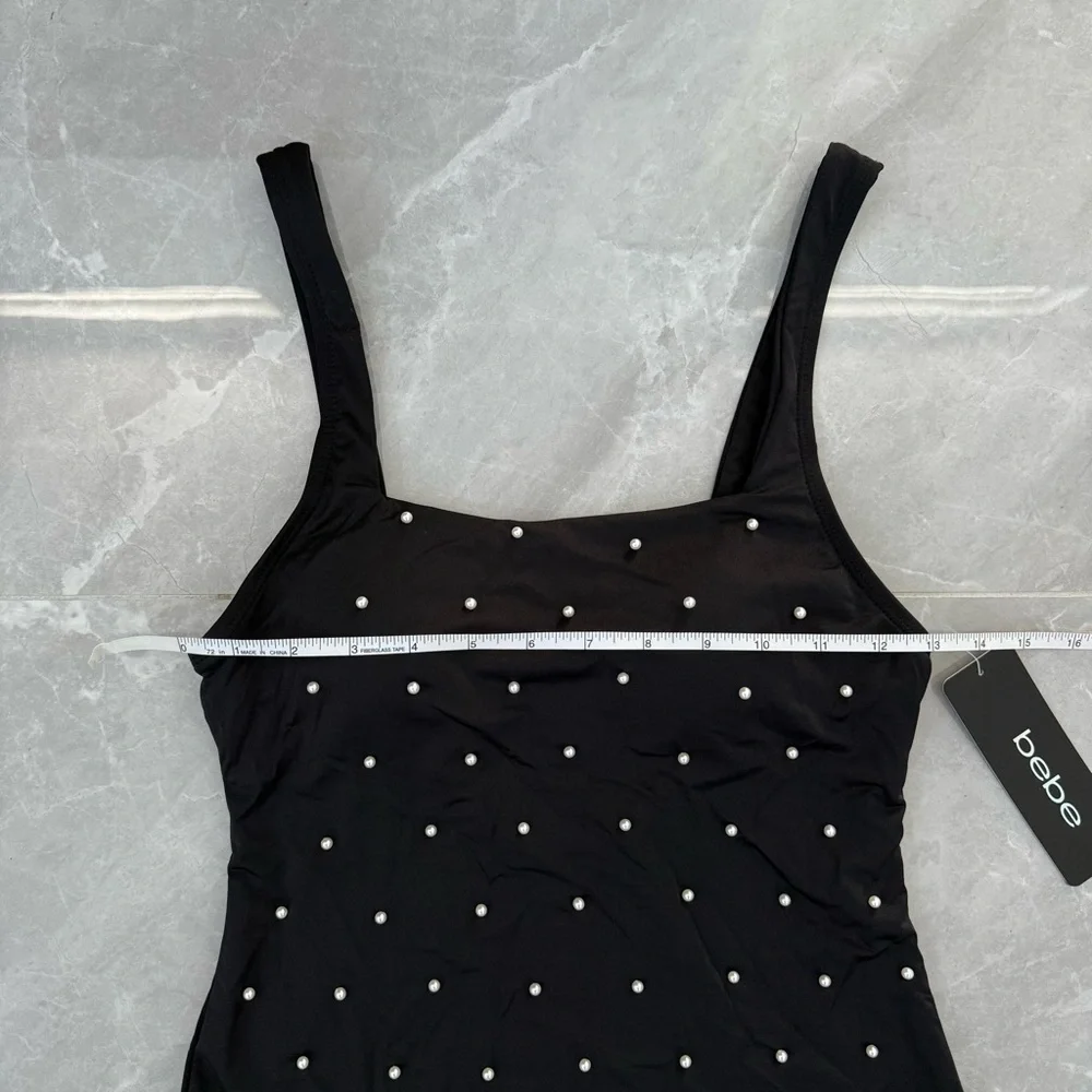 Women’s Bebe Faux Pearl Embellished One Piece Swimsuit Bridesmaid Bachelorette M - Picture 13 of 15